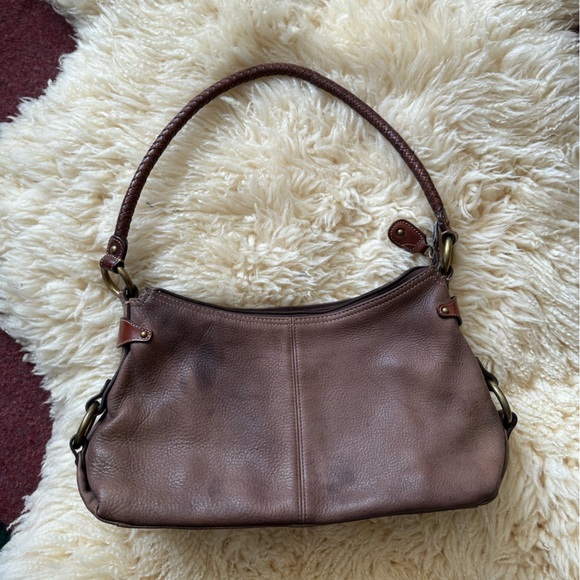 Fossil Handbags - Vintage Fossil full grain shoulder bag braided strap brown leather and brass